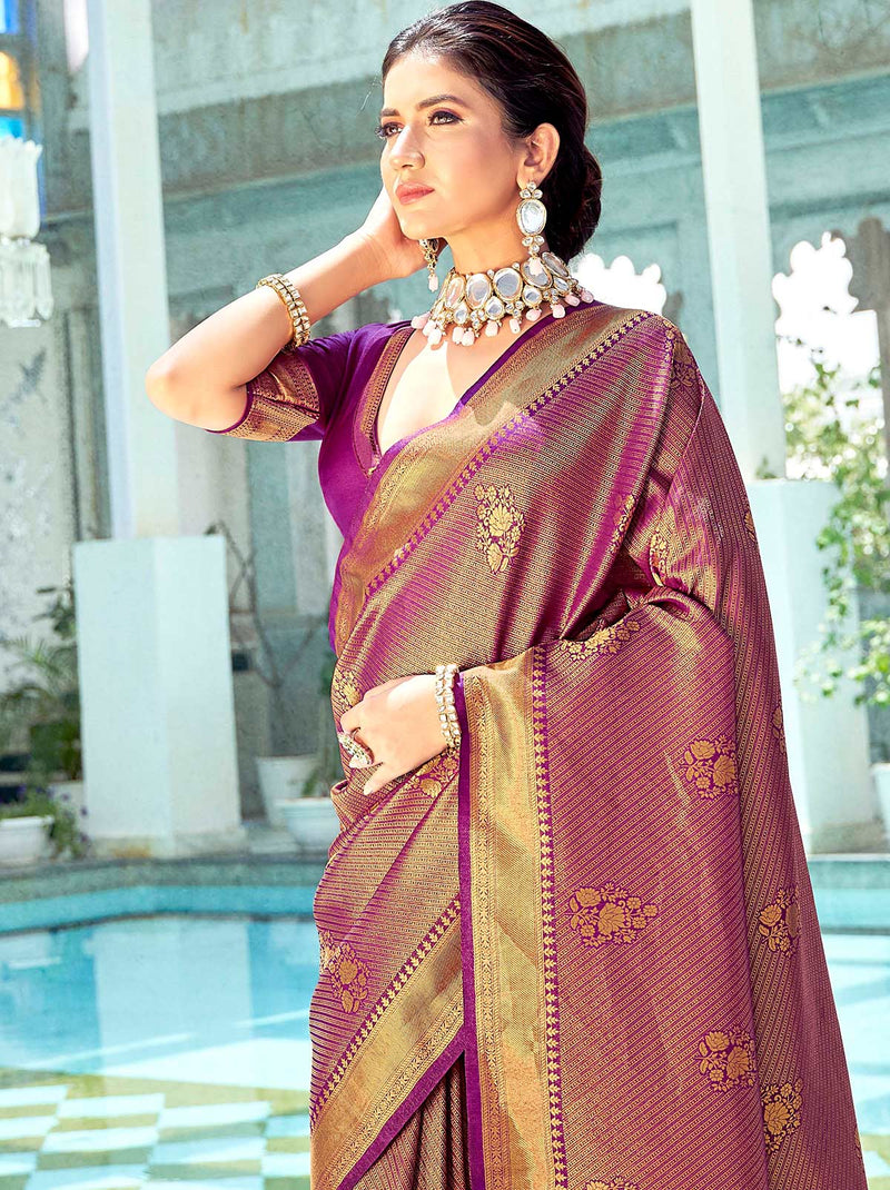 Offwhite and Dark Meganta Color Pure Raw Silk Saree with Temple Border |  Raw silk, Raw silk saree, Silk sarees